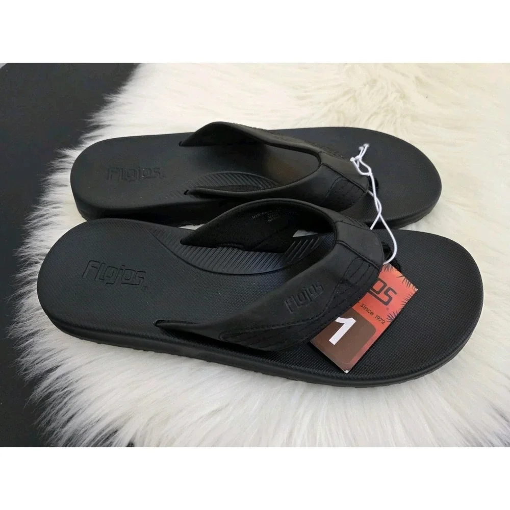 Flojos Men's Flip Flops Memory Foam Sandal Water Resistant Black New Size 11
